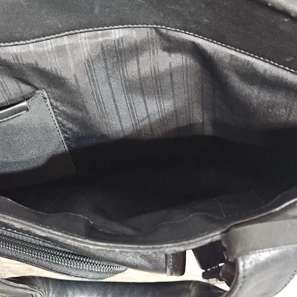 TUMI Black Leather Expandable Laptop Briefcase